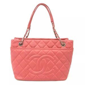 CHANEL A67921 CC Matelasse ChainShoulder Hand Bag Tote Bag Caviar Leather pink